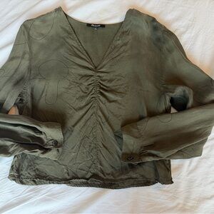 Madewell Deep Green Ruched V-Neck Blouse